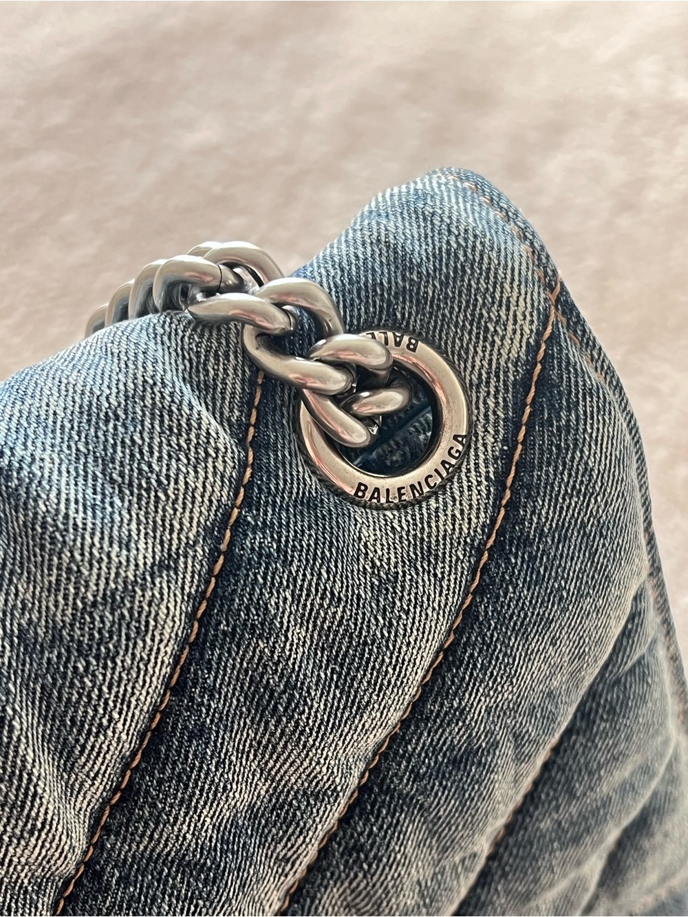 Balenciaga Quilted Denim Shoulder Bag with Silver Chain - Picture 6 of 7